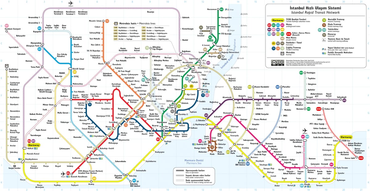 伊斯坦布尔的巴士路线的地图