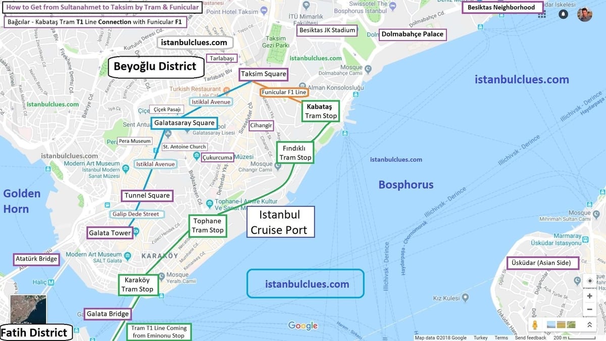 伊斯蒂克拉尔街伊斯坦布尔的地图