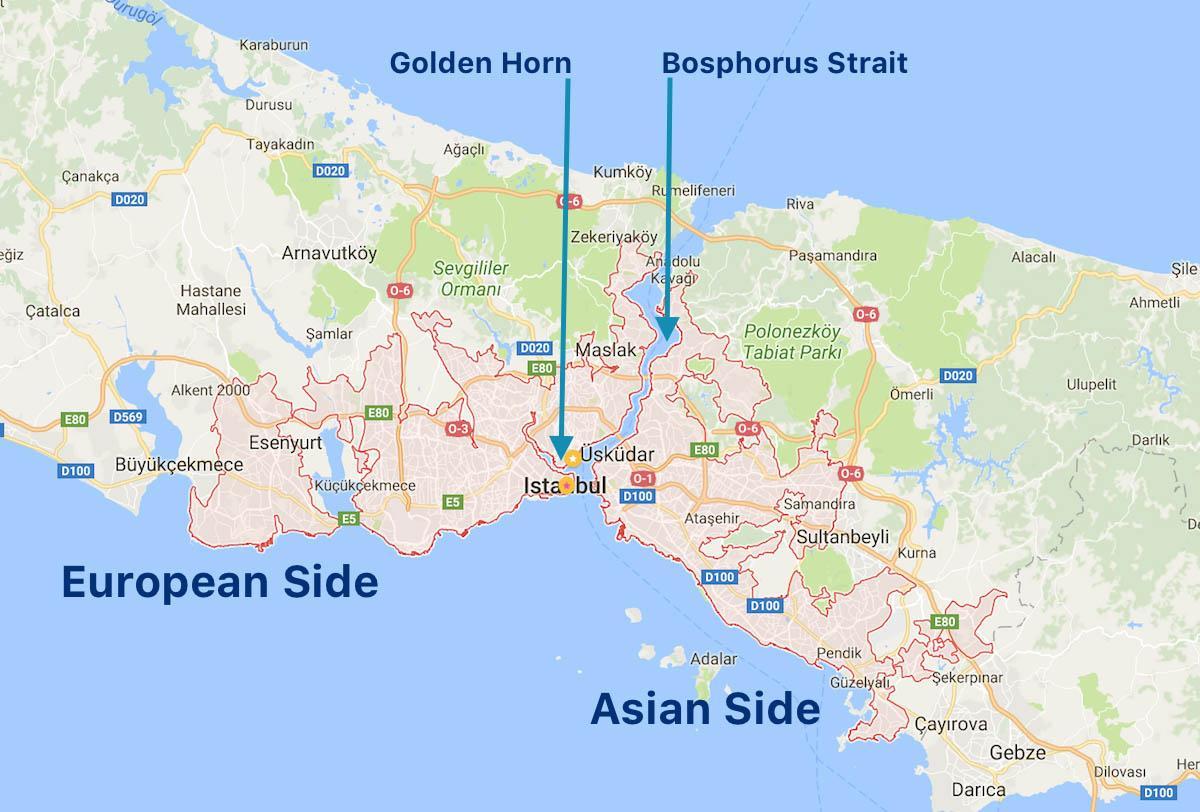 伊斯坦布尔的欧洲一侧的地图